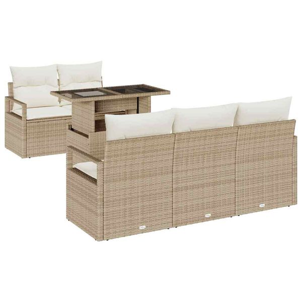 vidaXL Bankstel met kussen 6 pcs beige en cr&egrave;mekleurig poly rattan