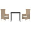 vidaXL Tuin eettafelset met kussen 3 pcs Beige poly rattan