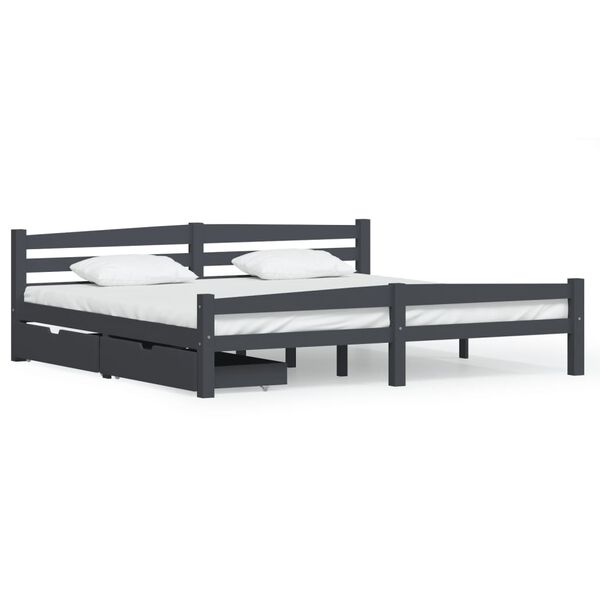 vidaXL Bedframe met 2 lades massief grenenhout donkergrijs 200x200 cm