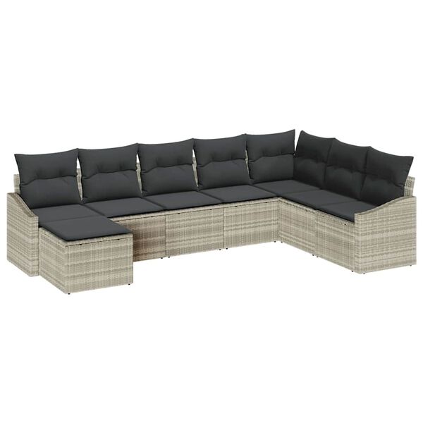 vidaXL Tuin Sofa Set met kussen 8 pcs Lichtgrijs poly rattan
