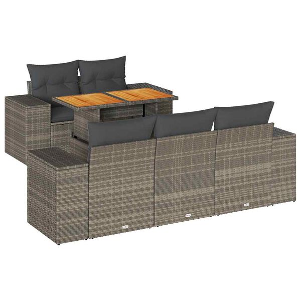 vidaXL 6-delige Loungeset met kussens poly rattan grijs