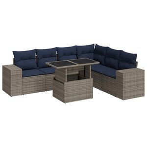 vidaXL 7-delige Loungeset met kussens poly rattan acacia grijs