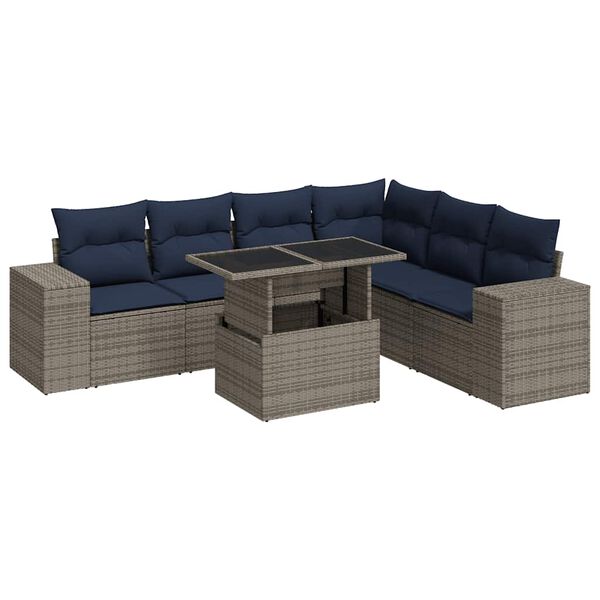vidaXL 7-delige Loungeset met kussens poly rattan acacia grijs