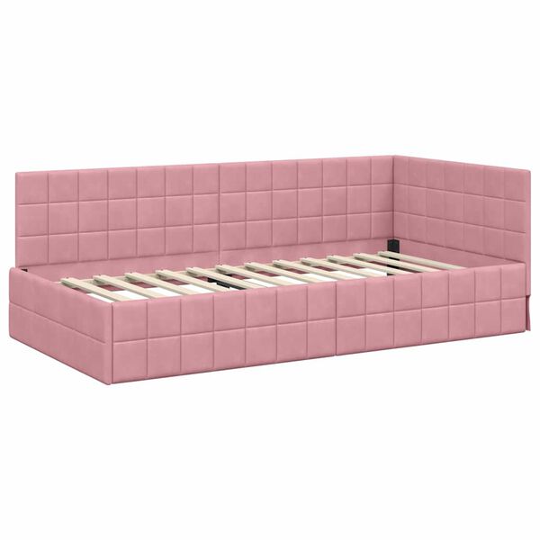 vidaXL Hoekbedframe met hoofdeinde Roze 100 cm x 200 cm Fluweel