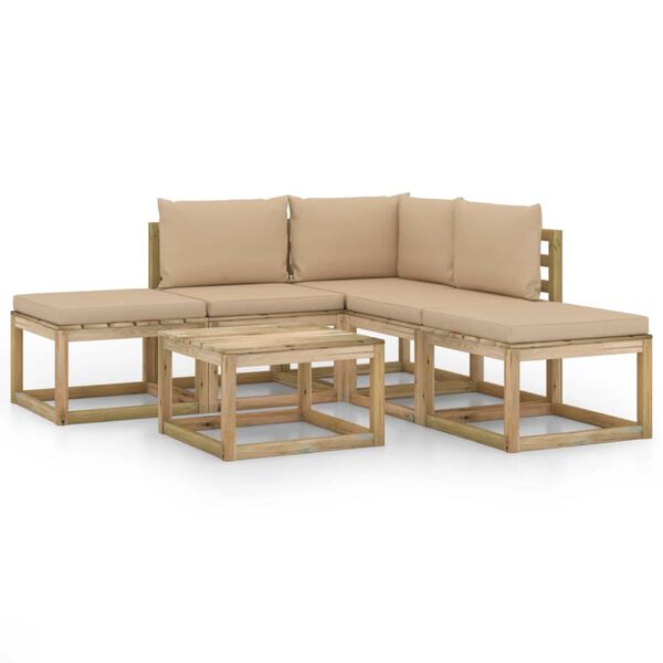 vidaXL 6-delige Loungeset met beige kussens