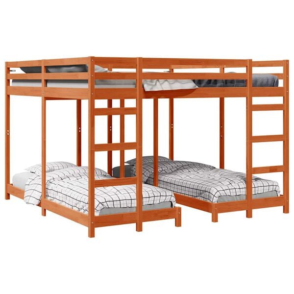 vidaXL Drie-hoog Bunk Bed Frame Wasbruin 200 x 200 cm