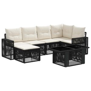 vidaXL Tuinbankenset 7 st Zwart en Cream Wit poly rattan