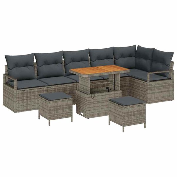 vidaXL Tuin Sofa Set met kussen 9 pcs Grijs Poly riet