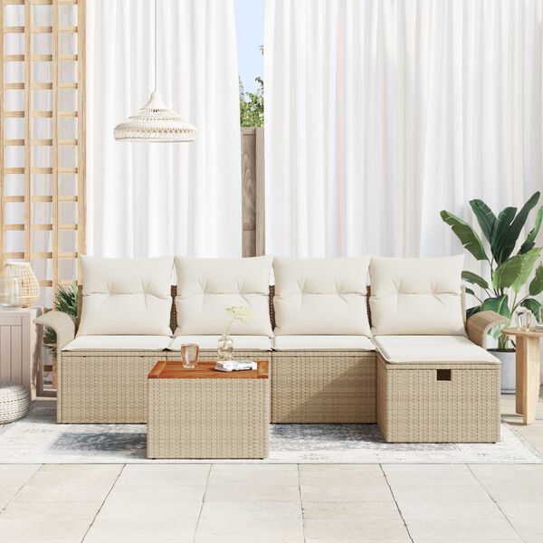 vidaXL Tuin Sofa Set met opslag 6 pcs Beige Poly riet