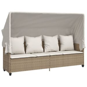 vidaXL Ligbed met luifel en kussen poly rattan&nbsp;beige
