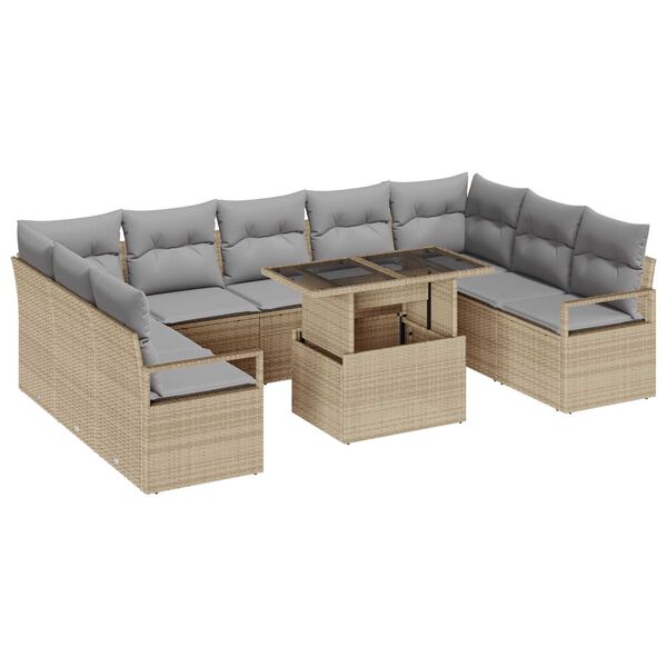 vidaXL Tuin Sofa Set met opslag 10 pcs Beige Poly riet