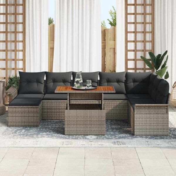 vidaXL Tuin Sofa Set 9 pcs Grijs Poly rattan en gepoedercoat staal
