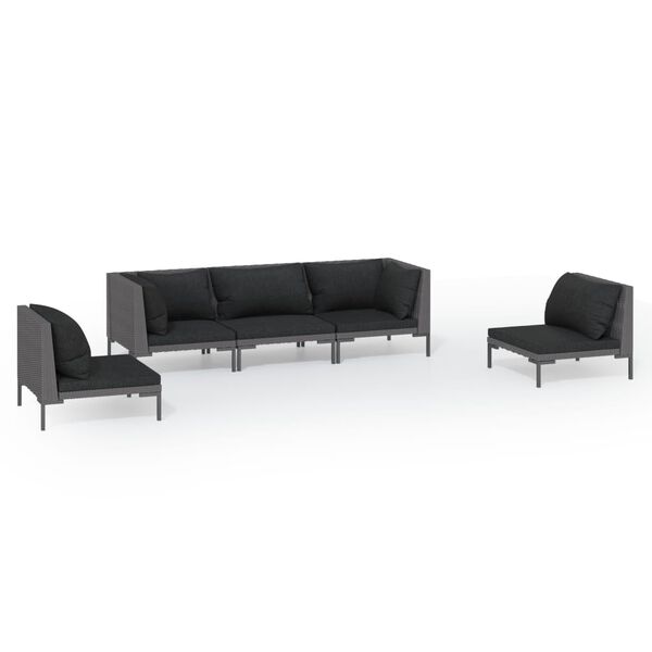 vidaXL 5-delige Loungeset met kussens poly rattan donkergrijs