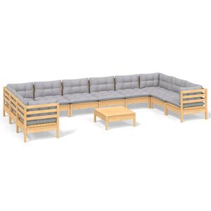 vidaXL 11-delige Loungeset met grijze kussens grenenhout
