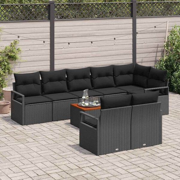 vidaXL Tuinbankenset met kussen 9 pcs Zwart poly rattan