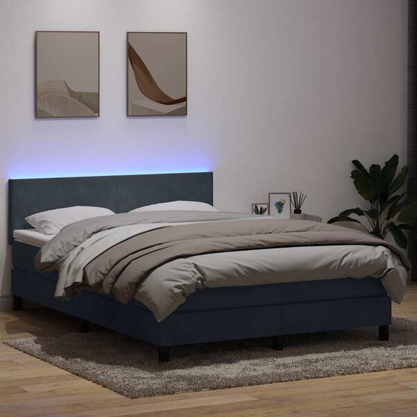 vidaXL Boxspring met matras en LED fluweel donkergrijs 140x210 cm