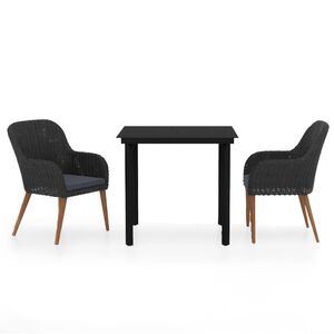 vidaXL 3-delige Tuinset met kussens zwart