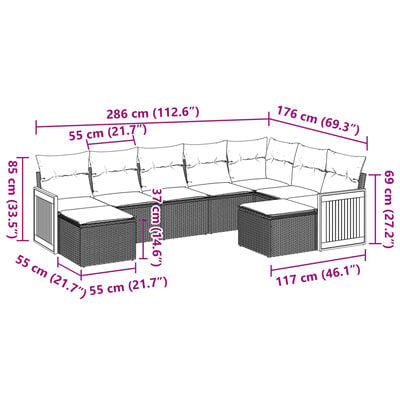 vidaXL 9-delige Loungeset met kussens poly rattan zwart