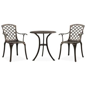 vidaXL 3-delige Bistroset gietaluminium bronskleurig