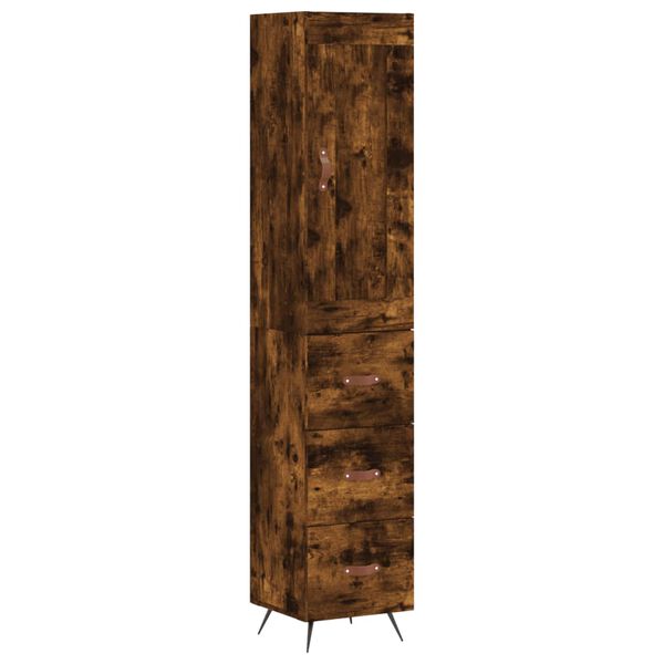 vidaXL Hoge kast 34,5x34x180 cm bewerkt hout gerookt eikenkleurig