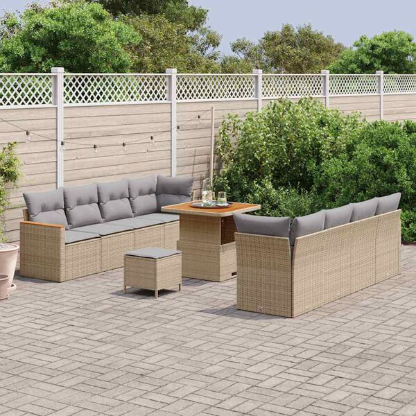 vidaXL Tuinbankenset met kussen 12 pcs Beige poly rattan