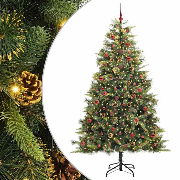 vidaXL Kunstmatige Scharnier Kerstboom met Cones Groen 240 cm