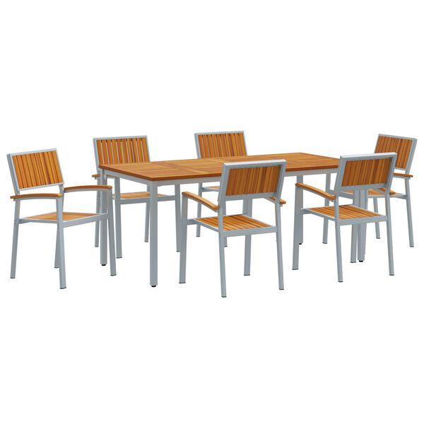 vidaXL Tuin eettafelset 7 pcs Grijs Massief Acaciahout