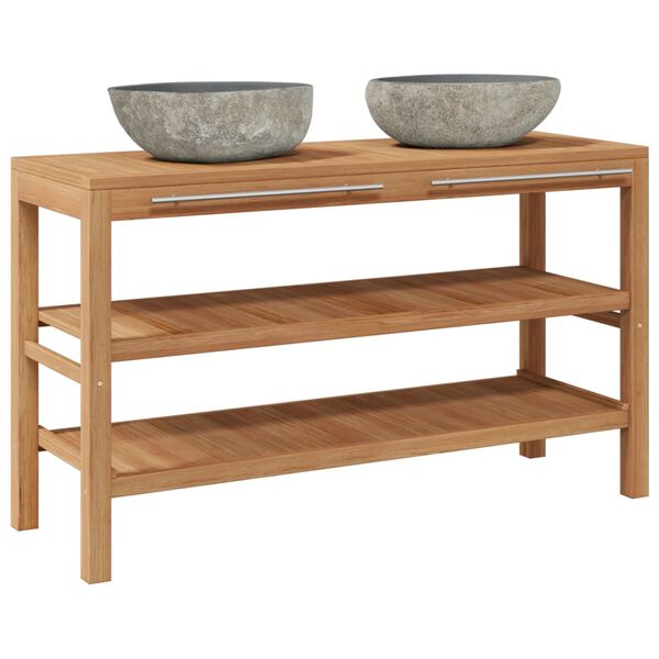 vidaXL Wastafelkast met rivierstenen wastafels massief teakhout