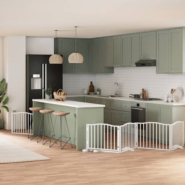 vidaXL Hondenhek inklapbaar met deur 8 panelen 640 cm populierhout wit