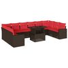 vidaXL 11-delige tuinbankset met kussens, bruin polyrotan
