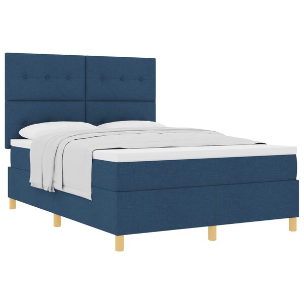 vidaXL Boxspringbed met matras met hoofdeinde Blauw 140 x 190 cm Stof