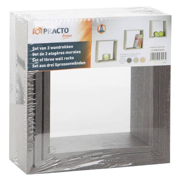 Practo Home Wandrekken 3 st hout antracietkleurig