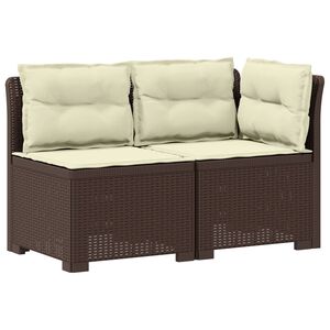 vidaXL Tweedelige Tuinbank met Kussens Rattan Look PP Bruin