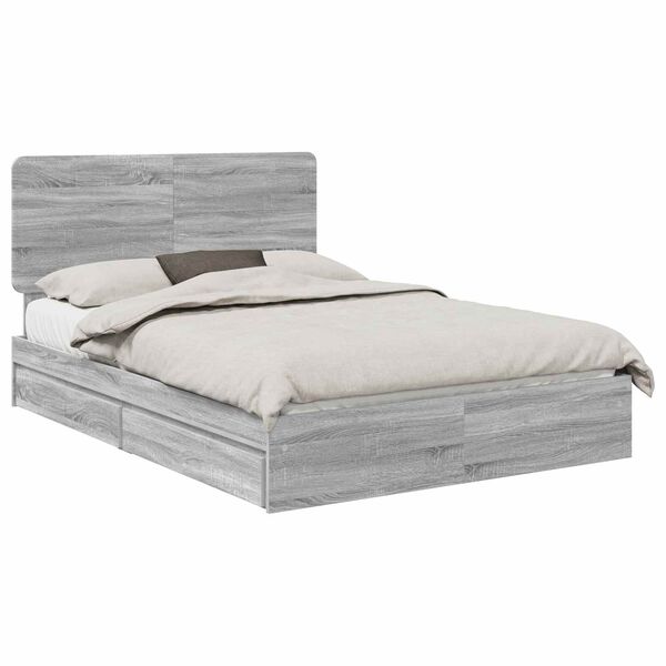 vidaXL Opslag bed met lade Grijs Sonoma 140 x 200 cm Bewerkt hout
