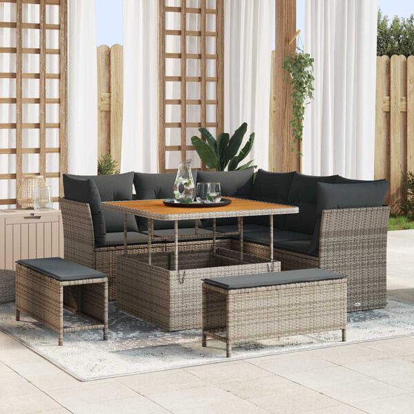 vidaXL Tuinbankenset 8 pcs Grijs poly rattan