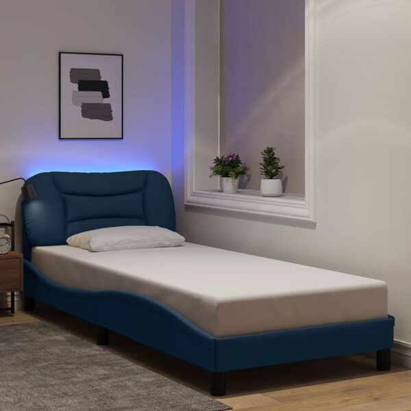 vidaXL Bedframe met LED zonder matras "Hvar" 90x190 cm stof blauw