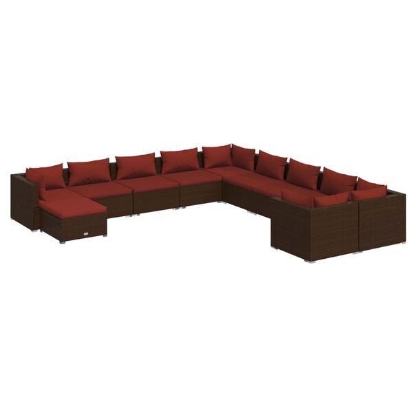 vidaXL 11-delige Loungeset met kussens poly rattan bruin
