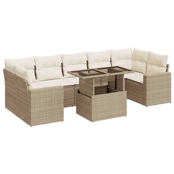 vidaXL 8-delige Loungeset met kussens poly rattan beige