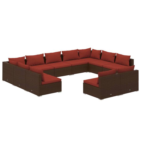 vidaXL 11-delige Loungeset met kussens poly rattan bruin
