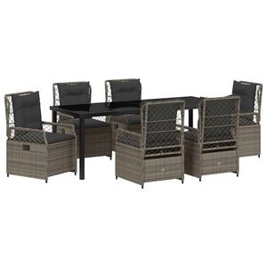 vidaXL Tuin eettafelset 7 pcs Grijs poly rattan
