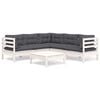vidaXL 6-delige Loungeset met kussens massief grenenhout wit