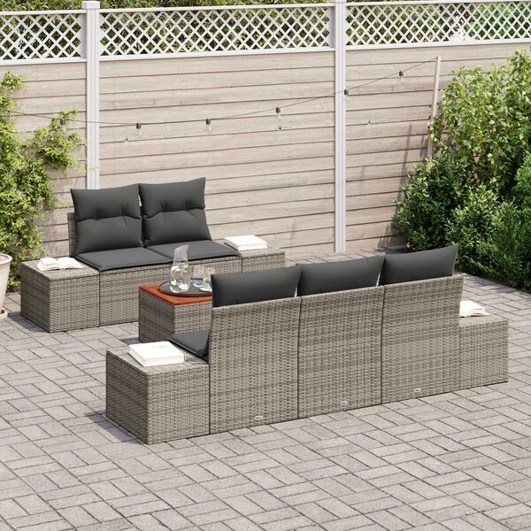 vidaXL Tuinbankenset met opslag 6 pcs Grijs poly rattan