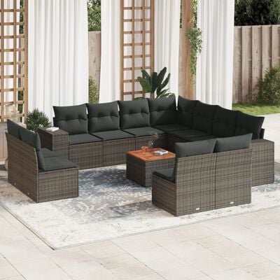 vidaXL 12-delige Loungeset met kussens poly rattan grijs