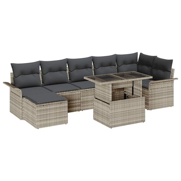 vidaXL Tuin Sofa Set met kussen met opslag 8 pcs Lichtgrijs Poly riet