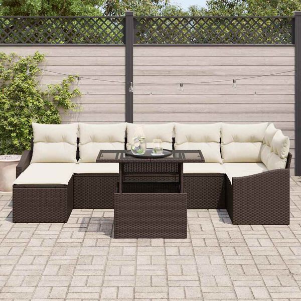 vidaXL Tuin Sofa Set met kussen 8 pcs Bruin en Cr&egrave;me poly rattan