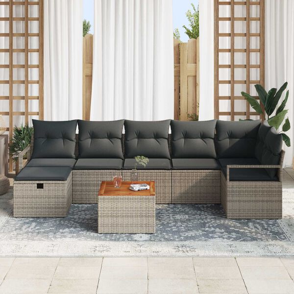vidaXL Tuin Sofa Set met kussen met opslag 8 pcs Grijs Poly riet