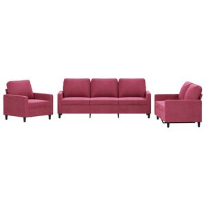 vidaXL 3-delige Loungeset met kussens fluweel wijnrood