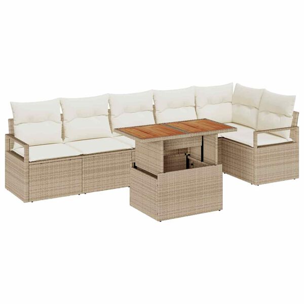 vidaXL Tuin Eetset met kussen met kussen 7 pcs Beige en Cr&egrave;me