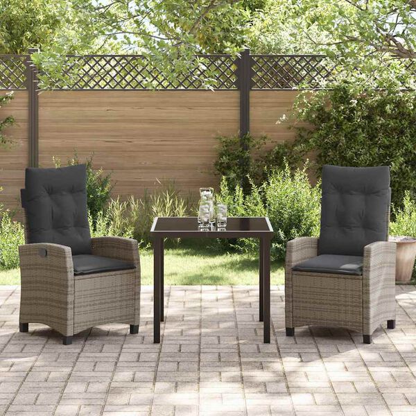 vidaXL Tuin eettafelset met kussen 3 pcs Grijs poly rattan