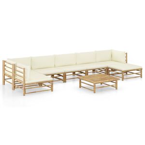 vidaXL 8-delige Loungeset met cr&egrave;mewitte kussens bamboe